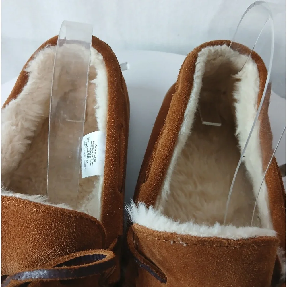 J. Crew Mens Genuine Suede Tan Suede Sherpa Lined Moc Toe Slippers Size‎ 11